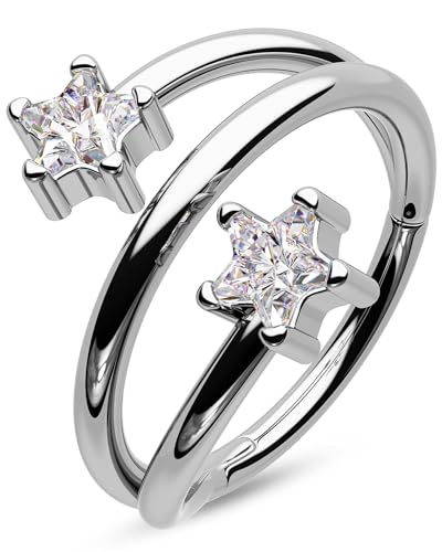 CM Crareesi Mania Star Helix Earring 316L Stainless Steel 10mm Cartilage Earrings 16Gauge Helix Hoop Earrings Double Helix Piercing Jewelry for Women Conch Hoop Earrings