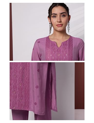 Image of Amazon Brand - Myx Women Embroidered Kurta Set with Duppatta (Available in Plus Sizes)