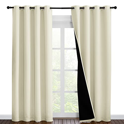 Image of NICETOWN Living Room Completely Shaded Draperies, Privacy Protection & Noise Reducing Ring Top Drapes, Black Lined Insulated Window Treatment Curtain Panels (Beige, 2 Pieces, W55 x L86)