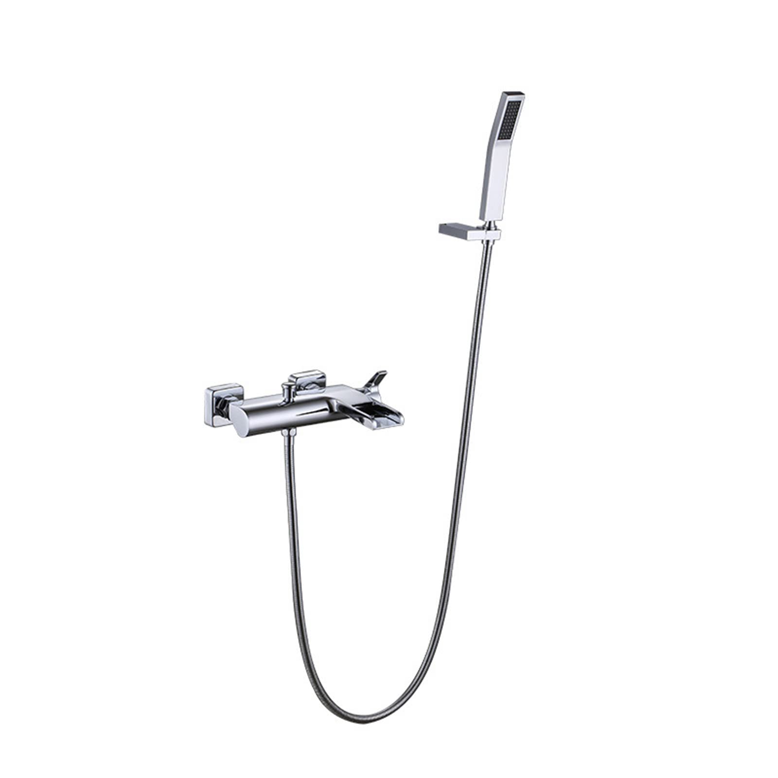 CWCQGH Waterfall Bathtub Faucet Chrome Brass Bathtub Faucet Modern Single Handle Bathtub Shower Mixer Wall Mounted Bathtub Shower Faucet Set with Brass Hand Shower and 59 Inch Hose