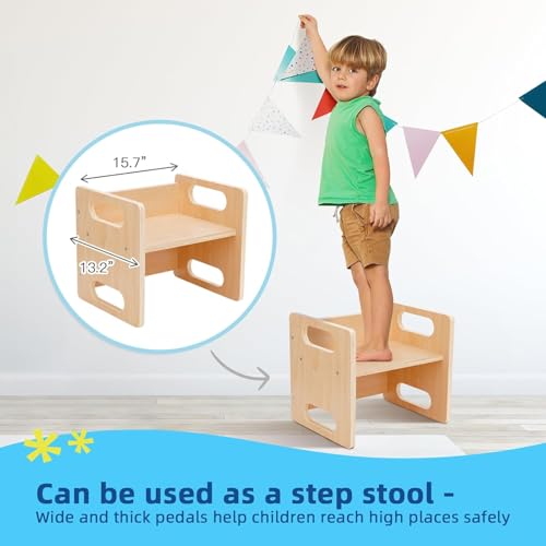 مجموعة طاولة وكراسي للاطفال، مجموعة طاولات وكراسي خشبية للاطفال الصغار من مونتيسوري، طاولة خشبية طبيعية صلبة للنشاط، كرسي مكعب للرسم والقراءة (هندسي)