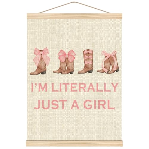 Image of Boat Wades Pink Coquette Bow Poster Hanger Frame,Western Cowgirl Boots Wooden Poster Hangers 12x16 Inch,Pink Cowgirl Wall Art For Teen Girly Girls Room Dorm Decoration