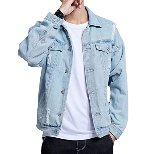 Veste en jean surdimensionnée homme look urbain automne en denim clair XL