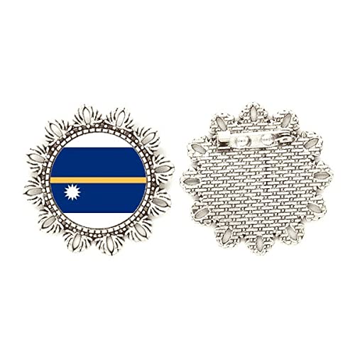Broche de plata de ley con diseño de flor Nauru y bandera nacional de Oceanía