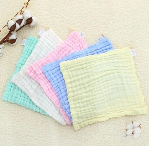Image of Little Boo Muslin Cotton Face Towels for New Born Baby Extra Soft Hankies Reusable Napkins for Infants Toddlers Baby Care Soft & Absorbent - Pack of 5 (Multicolour)