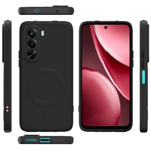 Image of Back Cover Compatible with Realme P4x 5G | MagFit Ring Design (Non-Magnetic) | Shockproof Case | Anti-Slip Grip | Raised Camera Edges | Slim Protective Case for Realme P4x 5G (Matte Black)