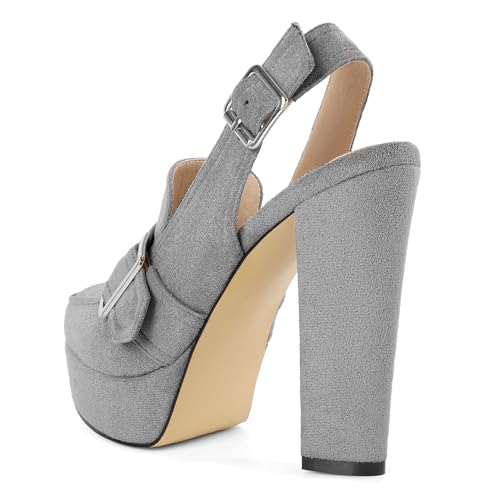 Image of Women's High Heel Loafers Platform Pumps Round Toe Heels Chunky Heel Pumps Stylish Comfortable 4.8 Inch Slingback Heels