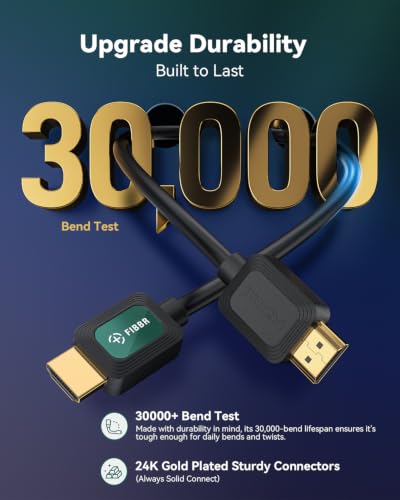 Image of FIBBR HDMI 2.1 Cable 10 ft 8K@60Hz 4K@120Hz 48Gbps VRR ALLM HDR eARC | High Speed, Reliable HDMI Cord for Gaming Console (PS5 /Xbox etc.) /Projector /Home Theater /TV /Monitor /Computer