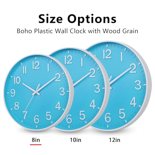 Image of HZDHCLH Wall Clocks Battery Operated,Wall Clock Blue and White 8 inch Wall Clock Silent Non Ticking Modern 3D Numbers for Office Kitchen Classroom Bedroom Living Room Decor