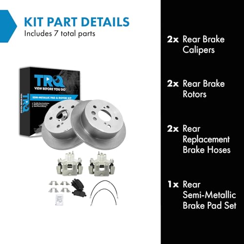 Image of TRQ Rear Brake Pad and Rotor Set Semi Metallic Rotors Calipers Compatible with 2006-2007 Toyota Avalon 2006-2008 Solara