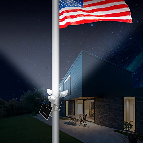 Solar Flag Pole Light Features 3 Super Bright Spotlights, 360 Degrees Of Flag Illumination,Adjustable Metal Clamps Fits 2’’- 6’'In Ground Or House No Tangle American Flag Poles #TOP5