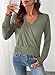 EVALESS Spring Outfits for Women 2026 Cute Wrap V Neck Long Sleeve Shirts Blouses Dressy Casual Seagrass M