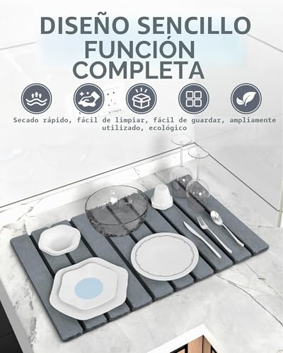 Miniatura 2 de Esterilla Plegable Absorbente De Agua De Diatomita, Esterilla De Diatomita Antideslizante De Secado Rápido, Superabsorbente, Resistente Al Calor Para Cocina Y Baño, Gris Oscuro, 60 X 39 Cm