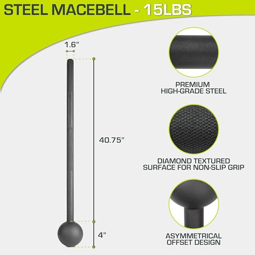 Image of ProsourceFit Steel Macebell, Heavy Duty Steel Mace, Workout Mace with Non-Slip Grip for Gada, Strength and Core Training