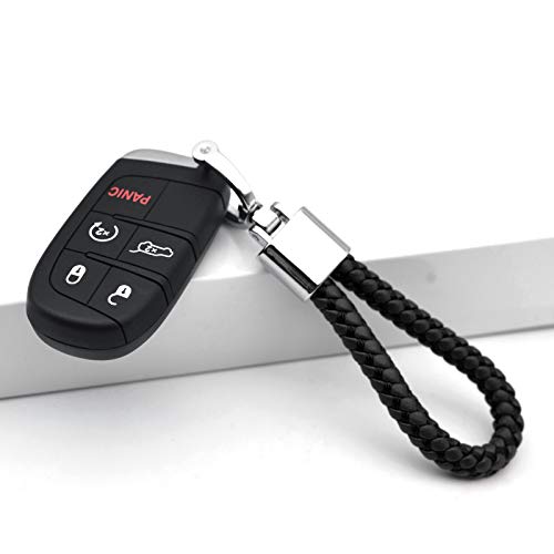 Universal Black Leather Car Fob Keychain Metal Keyring Woven Strap Braided Rope Key Chain For Men And Women - Silver Color, With 360 Degree Rotatable D-Ring And Screwdriver #TOP2