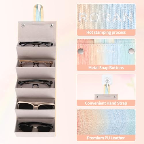 Image of Sunglasses Organizer, Portable Eyeglasses Holder Glasses Storage Box for Women Men, Folding Case Hard Shell, Gradient Design
