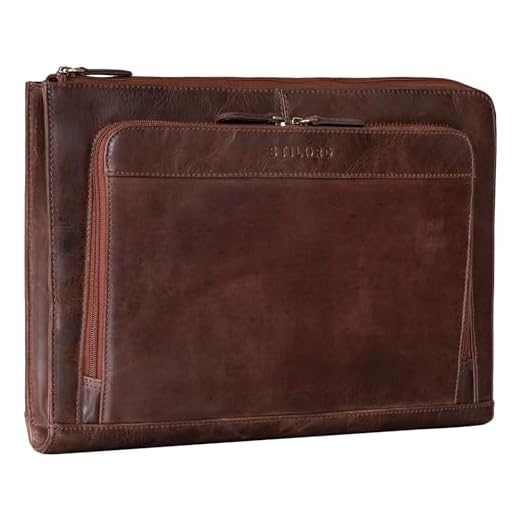 STILORD 'Dillon' Carpeta Portafolio Cuero Bolsa de Portátil 13,3' Carpeta Portadocumentos A4 Cartera Maletín de Piel Funda Organizador Piel Auténtica, Color:Lyon - marrón