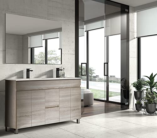 CONJUNTO MUEBLE DE BAÑO NILO 120 CM COLOR CAMBRIAN, COMPUESTO POR MUEBLE NILO 120 CM+ESPEJO LUNA LISO 120X80 CM+ ENCIMERA LAVABO EXTAPLANA DOBLE SENO BOGOTA 120 CM Cover