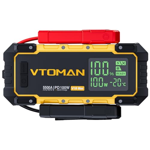 VTOMAN V10 Max 5500A Jump Starter with 100W USB-C Fast Charger Car Battery Jumper Starter Portable for All Gas or 12L Diesel Engines 12V Jump Strart Booster Pack Jump Box Comes with 100W Car Charger