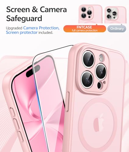 Image of FNTCASE for iPhone 15 Pro Max Case: [Compatible with Magsafe] Translucent Matte Cases with [Full Camera Protection] [Screen Protector] Military Grade Shockproof Protective Phone Cover - Light Pink
