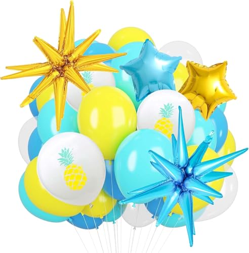Hawaiana Fiesta Globos, Globo de Látex de Piña, Globo de Lámina de Estrellas, Piña Globos, Piña Impresa Globos de Látex, Hawaianos Piña Globos,Globos Aluminio Hawaii, Globos de Estrellas