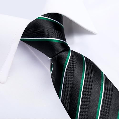 Image of DiBanGu Striped Tie Set for Men Silk Woven Plaid Necktie and Pocket Square Cufflinks Business Wedding
