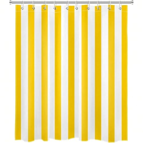 Rideau de douche à rayures verticales géométriques jaunes et blanches en tissu imperméable 100x230cm - 3