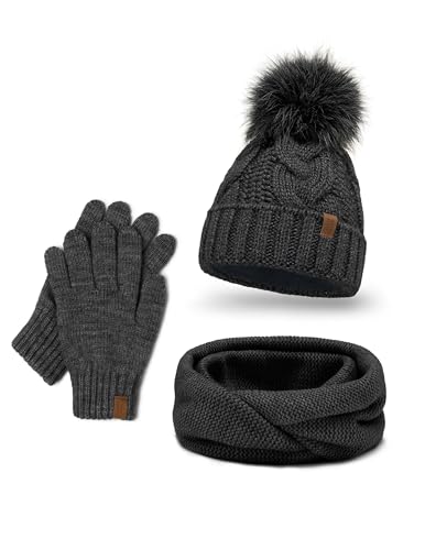 Gorro bufanda guantes gris oscuro de mujer con forro polar interior confort 6