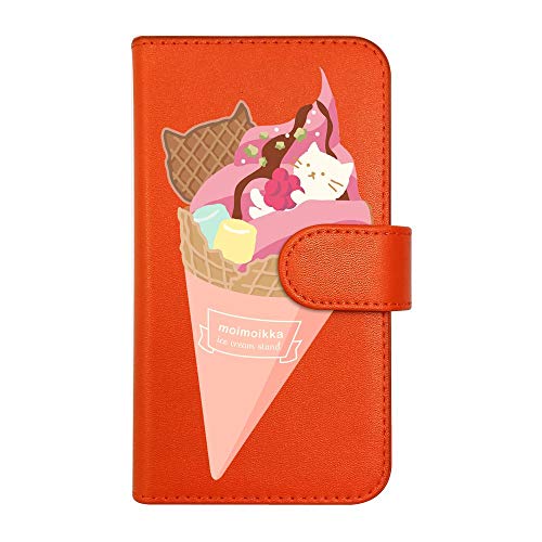 【moimoikka】 iPhone17 Pro Max アイフォン17プロマックス 対応 手帳型 スマホ ケース ねこアイス アイスクリーム ソフトクリーム 猫 ネコ アニマル 動物 キャラクター おしゃれ かわいい (カバー色オレンジ) ダイアリータイ
