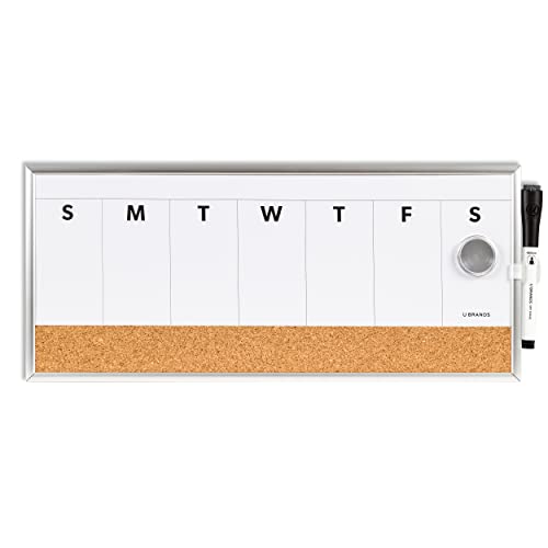 U Brands Dry Erase Weekly Combo Board, 7" x 16" Inches, Office Supplies, Silver Aluminum Frame, Pack of 1 (4585U03)
