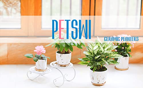 Ceramic Plant Pots (8 & 7 Inch, Set Of 2), Modern Flower Planter, Gold Marble Gardening Pots With Drainage Hole And Saucer For Outdoor Indoor Yard Garden Home Office Decoration. #TOP5