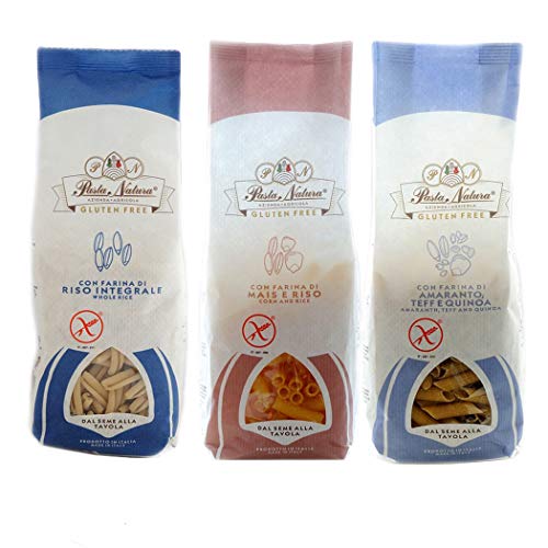 Tris Pasta Sin Gluten con Cereales: Arroz Integral, Maíz y Arroz, Amaranto, Teff y Quinoa 250 gr x 3
