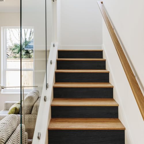 funlife 5 Strips Faux Black Wood Stair Riser Decals Peel