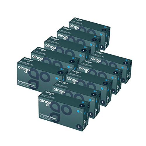 Oingo Non-Sterile Vinyl Nitrile Disposable Gloves Bulk - Liquid-Proof Latex Free Gloves for Professional and Home Use - Powder Free Non-Textured Vinyl Nitrile Gloves Large - 10 Boxes/Case, 1000 Pcs, Size L