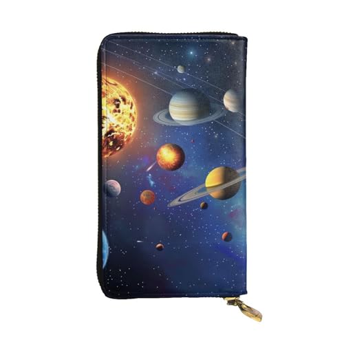 Outer Space Solar System Printed Long Wallet for Women Men Cute PU Leather Wallet with Coin Purse and Credit Card Holder