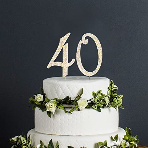 Number Cake Topper 40, Uniideco Gold Rhinestone Premium Metal Bling Bling Cake Decor, Sparkly Happy Birthday Wedding Anniversary Party Decoration Centerpiece #TOP1