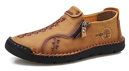 Minishion Mens Loafers Outdoor Zip Retro Work Shoes 8812