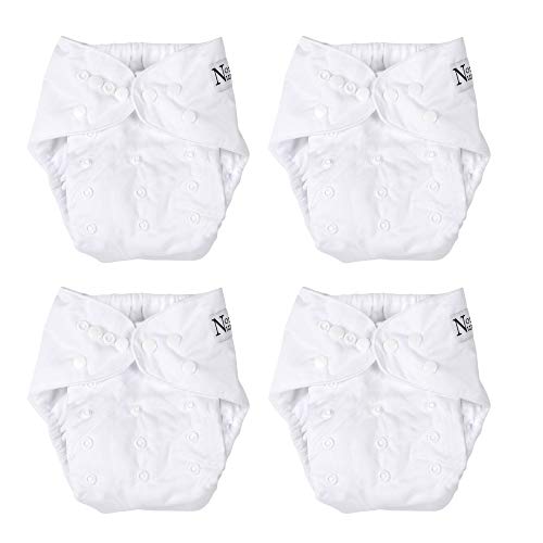 Image of Nora's Nursery Cloth Pocket Diapers 4 Pack with 4 Inserts - Waterproof Cover, Washable, Reusable & One Size Adjustable Pocket Diapers for Newborns and Toddlers - Winter White