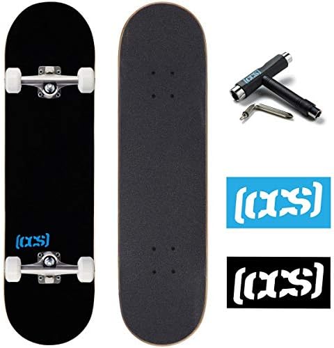 [CCS] Logo Skateboard Complete Black 8.00" - Maple Wood - Professional Grade - Fully Assembled with Skate Tool and Stickers - Adults, Kids, Teens, Youth - Boys and Girls