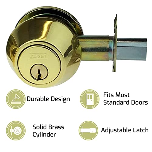 Nu-Set Lock | Single Cylinder Deadbolt Keyed Alike Lock | 4 Pack Deadbolt Lock Set | Home Improvement & Door Hardware (Brass) #TOP2