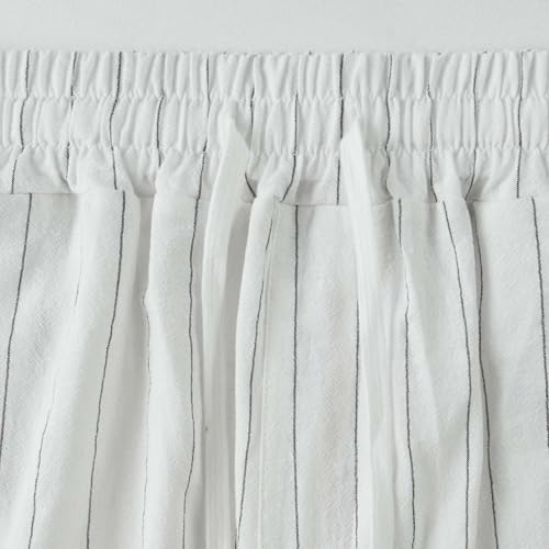 Mens Cotton Linen Pants Summer Beach Pant Striped Drawstring Elastic Waist Casual Loose Comfy Trouser with Pockets 7