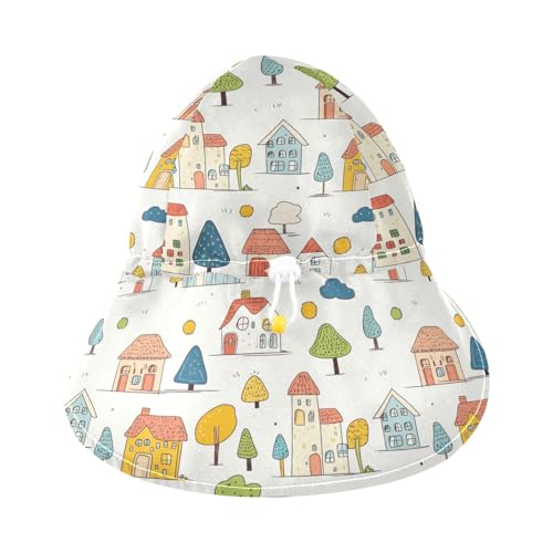 Cartoon Childish Colorful Houses Trees Unisex Baby Beach Hats Baby Boys Water Hats Girls UPF 50+ Large Brim Beach Essentials3