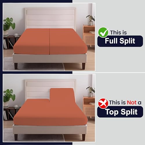 Image of SGI Split King Sheet Set for Adjustable Bed Egyptian Premium Cotton 600 Thread Count Sheets for Sleep Number Bed 15 inch Deep Pocket 5 Pc Set with 2 Twin XL Fitted Sheets Soft Breathable - Terracotta