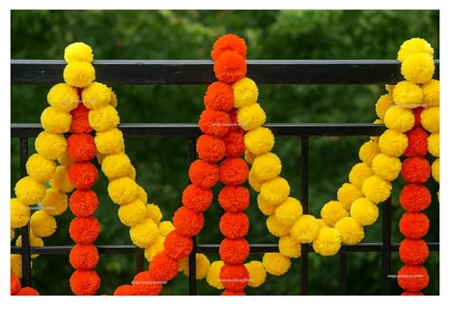 Image of SPHINX Artificial Fluffy Marigold Flower Garlands for Diwali,Pooja,Ganesh Chaturthi,Wedding,Festival, Housewarming,Mandir,Door,Wall,Home Decor,Trousseau,Gift Wrap (3 Yellow + 3 Orange. 6 Pieces)