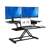 FlexiSpot Motorized Standing Desk Converter 36' Wide Electric Stand up Desk Riser for Monitor and Laptop,Black Height Adjustable Desk for Home Office EM7MB