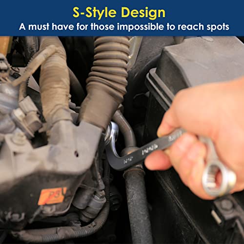 Image of YIYEIE Offset S-Style Box End Wrench Set, 5-Piece, Chrome Vanadium Steel, 10x11mm, 12x13mm, 14x15mm, 16x17mm, 18x19mm