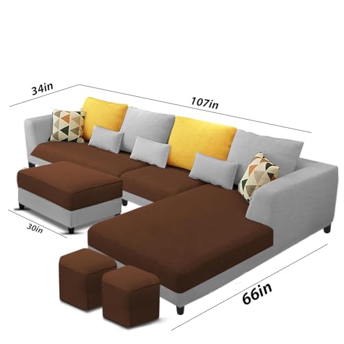 Image of Casaliving Minta RHS 8 Seater L Shape Sofa Set with Center Table for Living Room (Brown Grey Fabric) Premium Fabric Sofa Set for Living Room | Hall