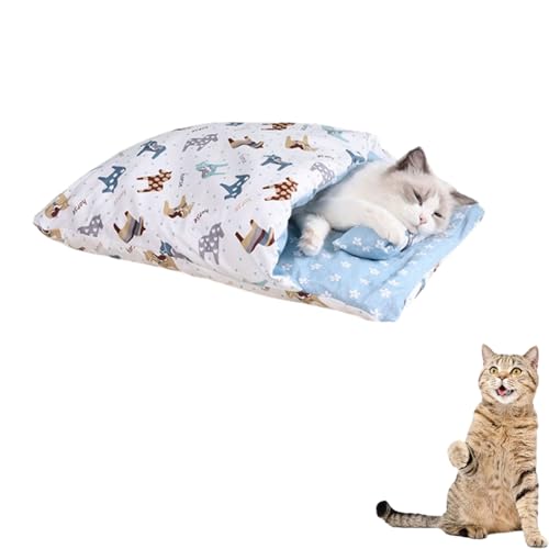 猫 寝袋 洗いやすい 冬 ぬくぬく 猫 布団 ケージ用 寝床 可愛い 猫 ふとん 筒型 冬用ハウス寒さ対策 ペットベッド 猫犬小動物用 保温防寒 猫 ドーム型ベッド 可愛い 冬寒さ対策 (ブルー,S)