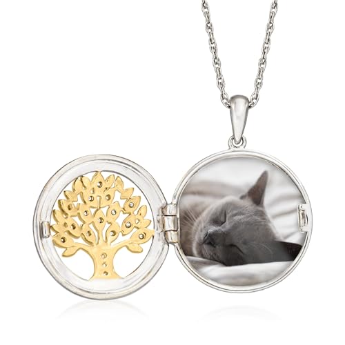 Ross-Simons 0.10 ct. t.w. Diamond Tree Of Life Locket Necklace in 2-Tone Sterling Silver. 18 inches3
