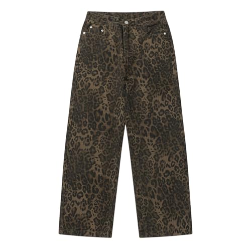 Y2k Jeans Cheetah Print Jeans Oversized Wide Leg High Waisted Cargo Pants Leopard Print Pants for Women